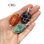 QTY 10 - Tumbled Stone Pendants w/ Silver Wire Wrapping