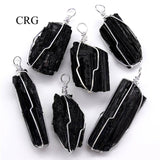 Black Tourmaline Cage Pendant - Silver Plated / 1.5"-2" avg.