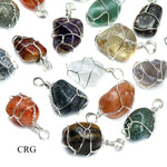 QTY 10 - Tumbled Stone Pendants w/ Silver Wire Wrapping