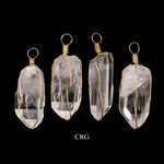 SET OF 4 - Quartz Crystal Point Pendant with Gold Wire Cage