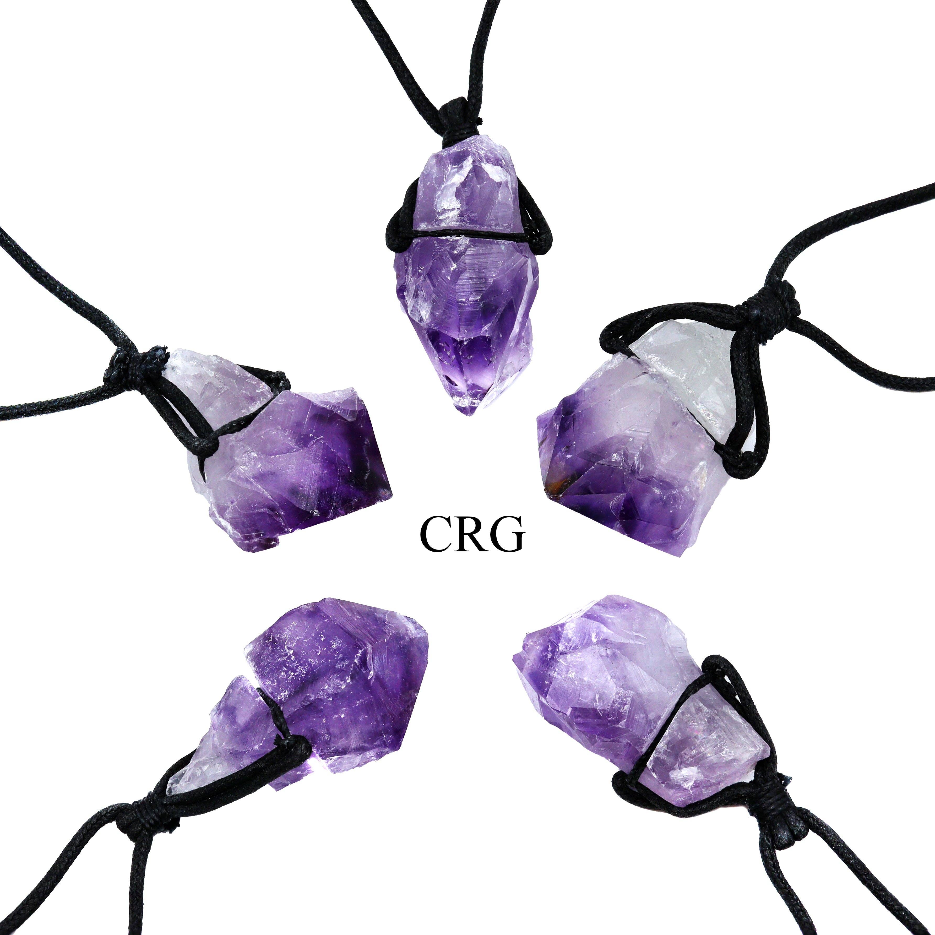 SET OF 4 - Rough Amethyst Point Pendant on Black Cord - 1-2" AVG