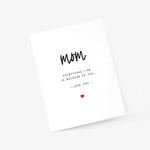 Mom - Everything I am is because of you - Mother's Day Card